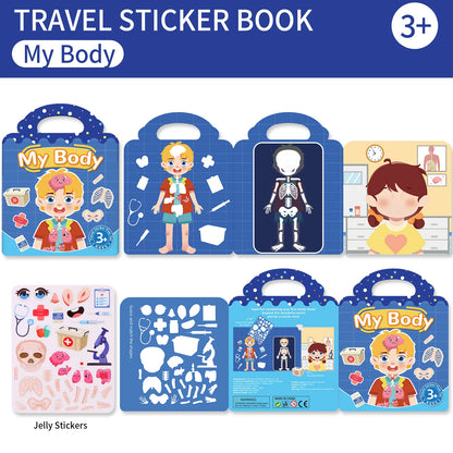 Kids' Reusable DIY Sticker Books Multi-Theme Bubble Sticker Jelly Stickers Portable Montessori Sticker Toy Gifts for Children