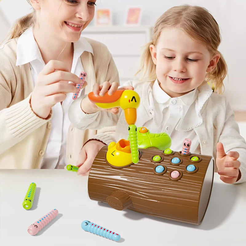 Toddler Woodpecker Catch Worm Toy Magnetic Bird Feeding Game Sensor Montessori Development Fine Motor Skill Toys for Kid Gift