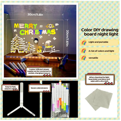 LED Note Board With Night Light Colorful 7 Pens DIY Acrylic Message Board Children‘s Drawing Board For Kids Birthday Gift